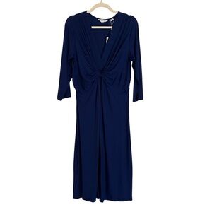 Seraphine Front Knot 3/4 Sleeve Midi Dress Dark Blue US 10 NWT Formal Maternity